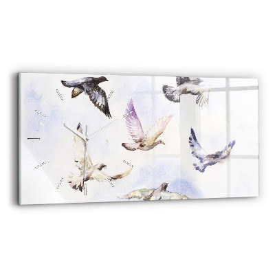 Glass wall clock rectangular Flying birds