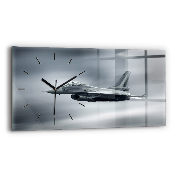 Glass wall clock rectangular Military aircraft in flight