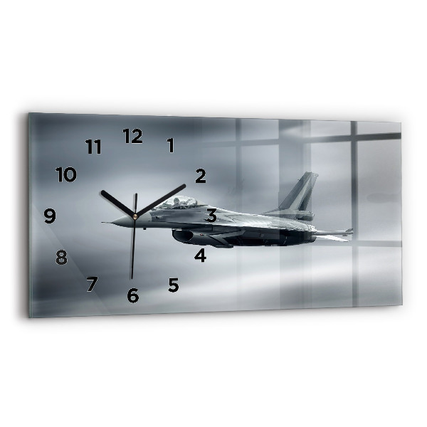 Glass wall clock rectangular Military aircraft in flight