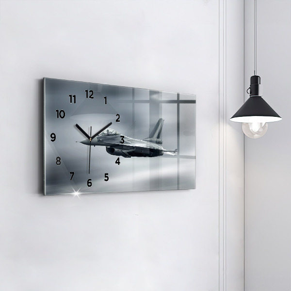 Glass wall clock rectangular Military aircraft in flight