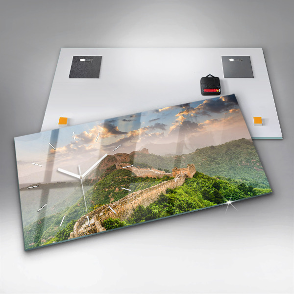 Glass wall clock rectangular The Great Wall of China