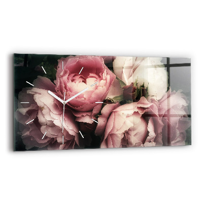 Glass wall clock rectangular Bouquet of pink roses