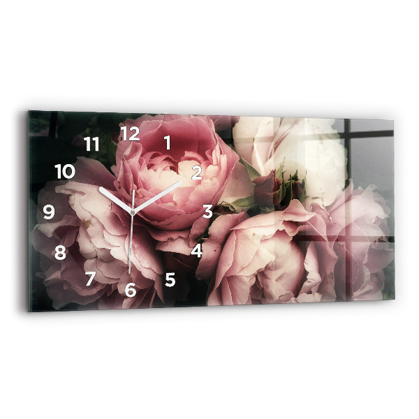 Glass wall clock rectangular Bouquet of pink roses