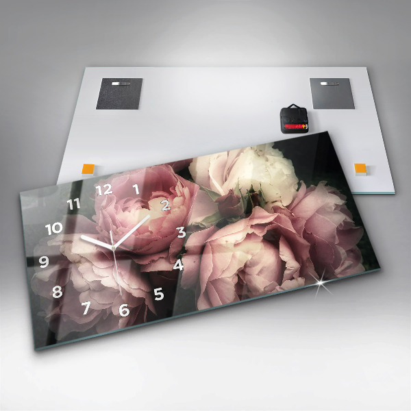 Glass wall clock rectangular Bouquet of pink roses