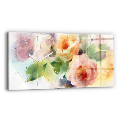 Glass wall clock rectangular Roses In A Vase Watercolor