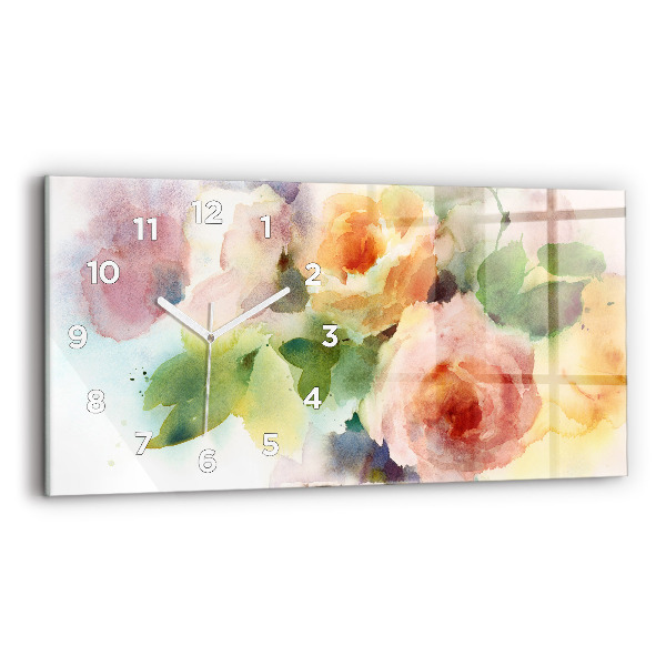 Glass wall clock rectangular Roses In A Vase Watercolor