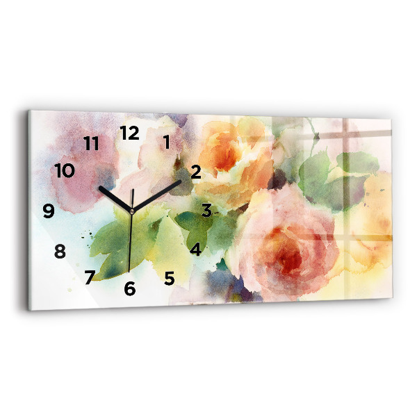 Glass wall clock rectangular Roses In A Vase Watercolor