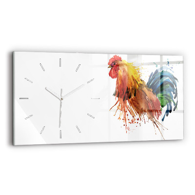 Glass wall clock rectangular Colorful rooster