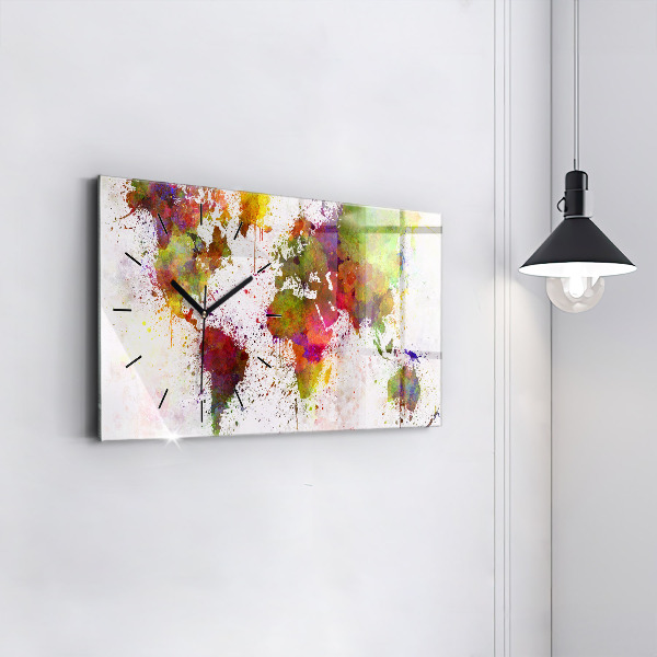 Glass wall clock rectangular Watercolor map of the world