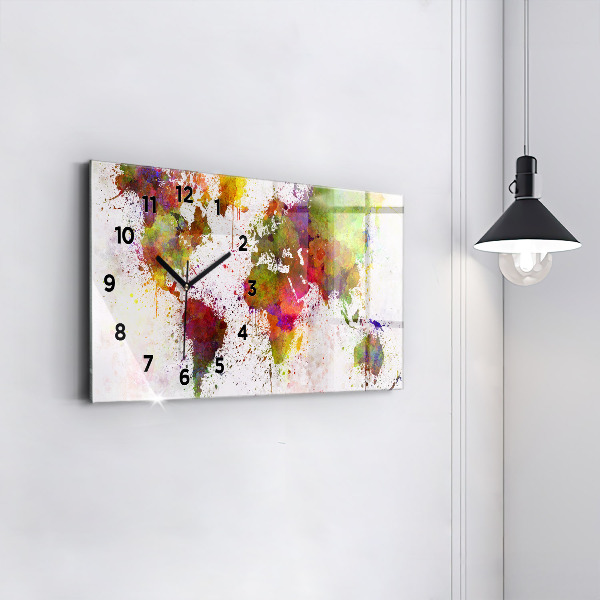 Glass wall clock rectangular Watercolor map of the world