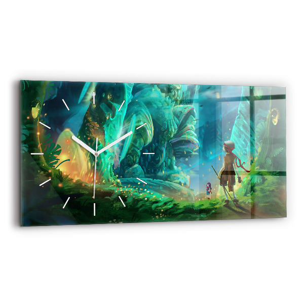 Glass wall clock rectangular Children in a fairytale forest