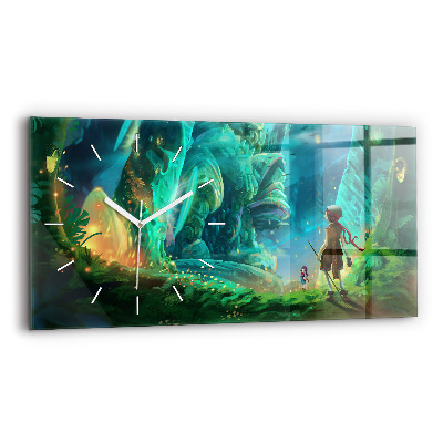 Glass wall clock rectangular Children in a fairytale forest