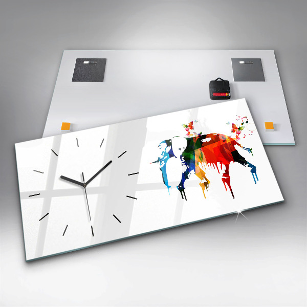 Glass wall clock rectangular Colorful painted elephant