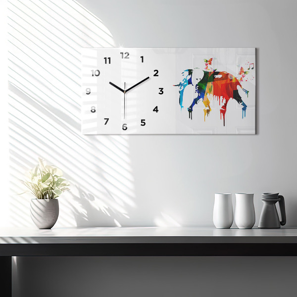 Glass wall clock rectangular Colorful painted elephant