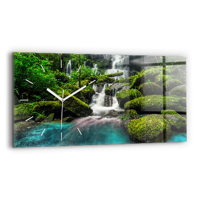 Glass wall clock rectangular Waterfall Thailand
