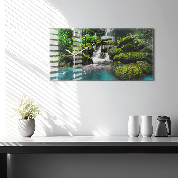 Glass wall clock rectangular Waterfall Thailand