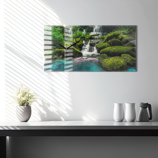 Glass wall clock rectangular Waterfall Thailand