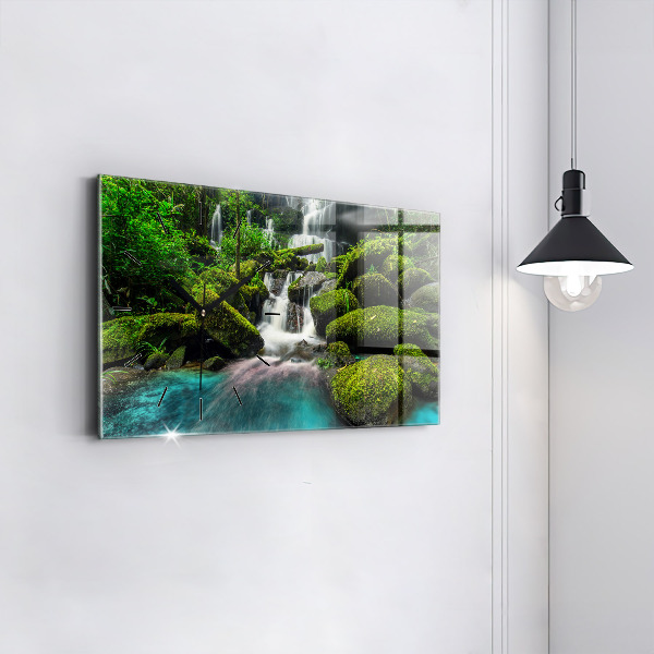 Glass wall clock rectangular Waterfall Thailand