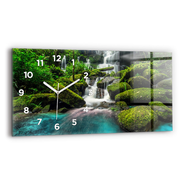 Glass wall clock rectangular Waterfall Thailand