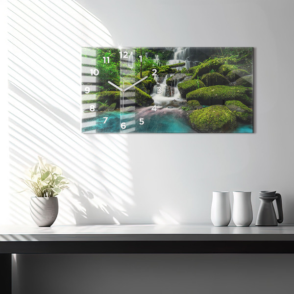 Glass wall clock rectangular Waterfall Thailand