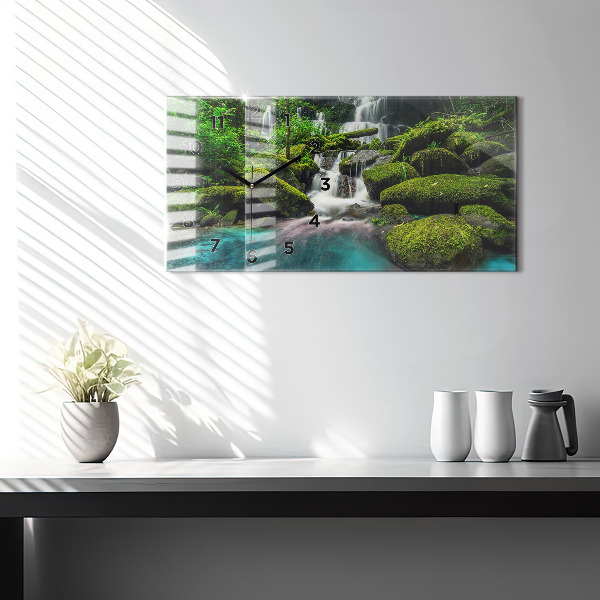 Glass wall clock rectangular Waterfall Thailand