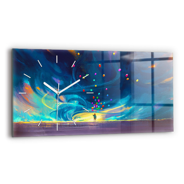 Glass wall clock rectangular Baby and balloons