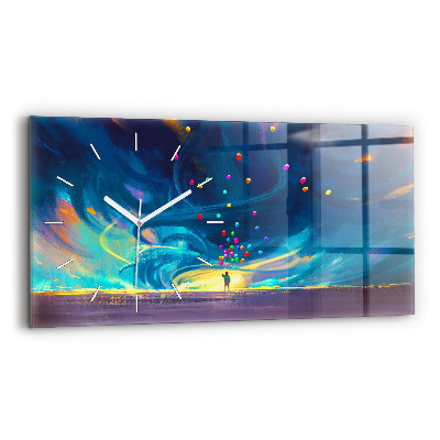 Glass wall clock rectangular Baby and balloons