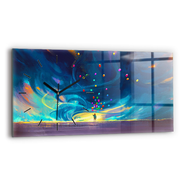 Glass wall clock rectangular Baby and balloons