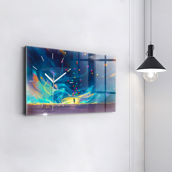 Glass wall clock rectangular Baby and balloons