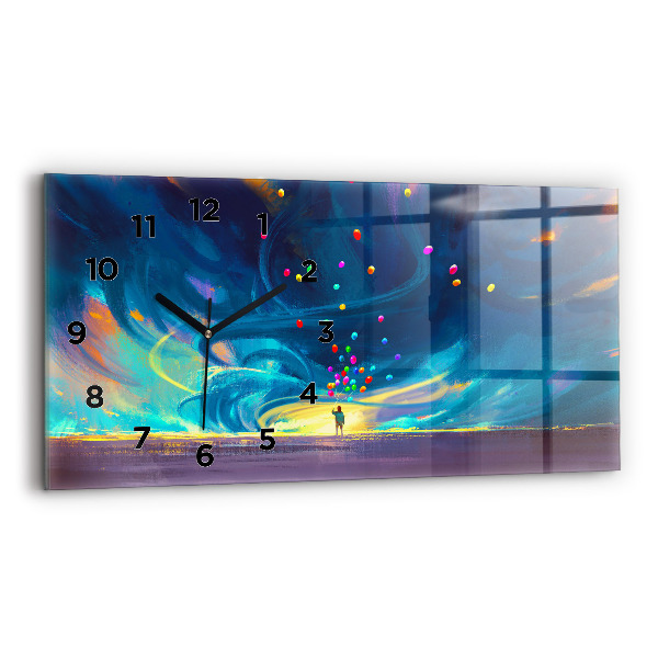 Glass wall clock rectangular Baby and balloons