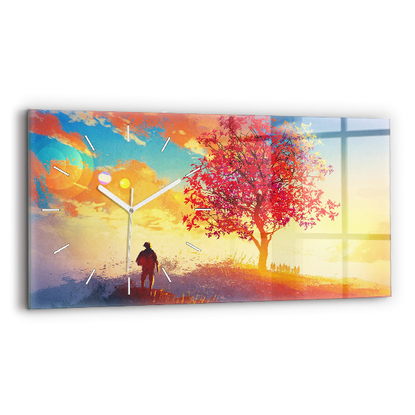 Glass wall clock rectangular Autumn Landscape