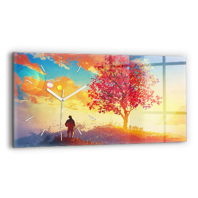 Glass wall clock rectangular Autumn Landscape