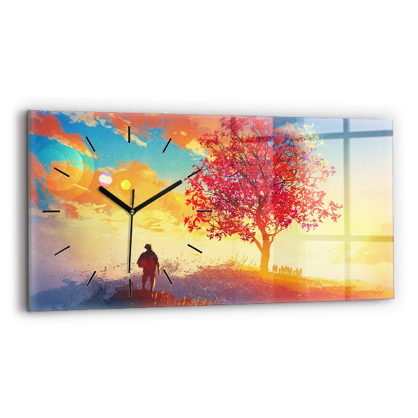 Glass wall clock rectangular Autumn Landscape