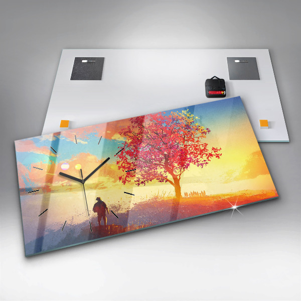 Glass wall clock rectangular Autumn Landscape