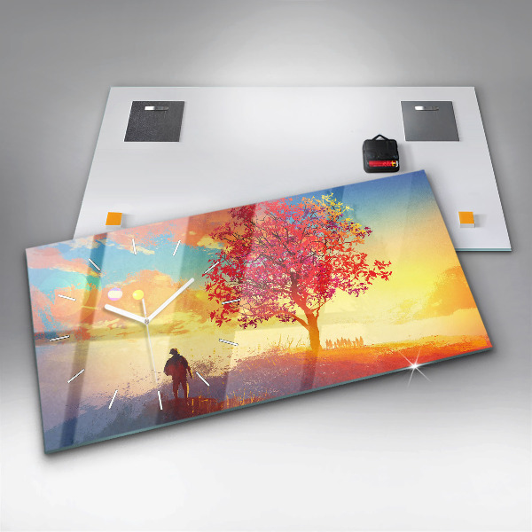 Glass wall clock rectangular Autumn Landscape