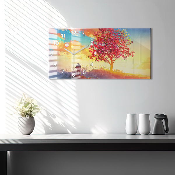 Glass wall clock rectangular Autumn Landscape