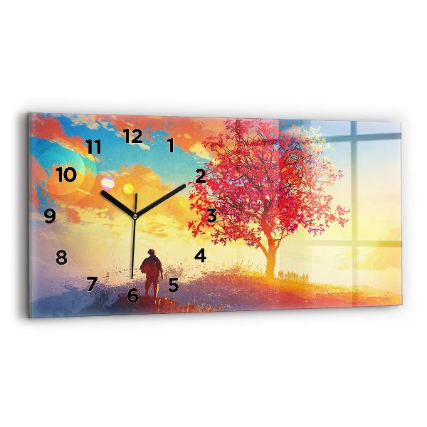 Glass wall clock rectangular Autumn Landscape