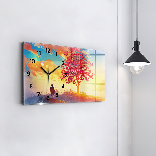 Glass wall clock rectangular Autumn Landscape