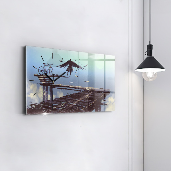 Glass wall clock rectangular Angel Bike
