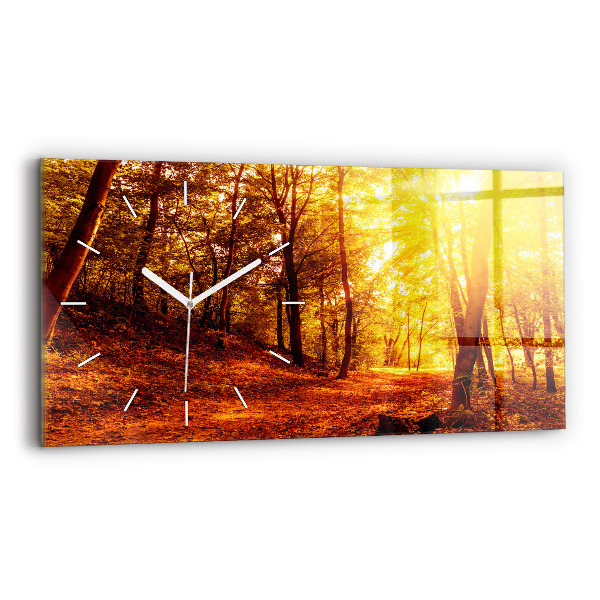 Glass wall clock rectangular Forest landscape in the sun
