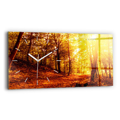 Glass wall clock rectangular Forest landscape in the sun