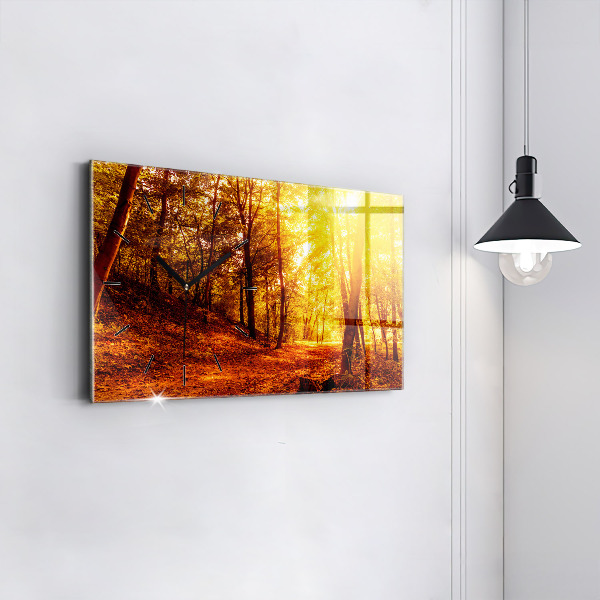 Glass wall clock rectangular Forest landscape in the sun
