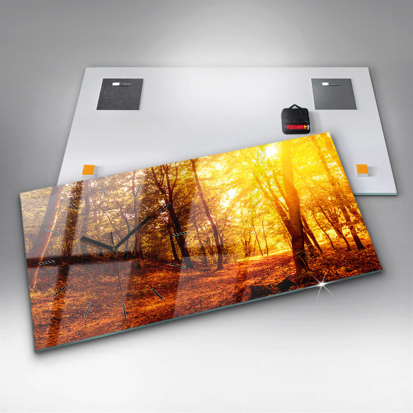 Glass wall clock rectangular Forest landscape in the sun