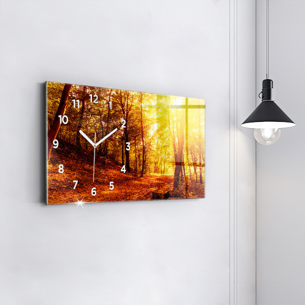 Glass wall clock rectangular Forest landscape in the sun