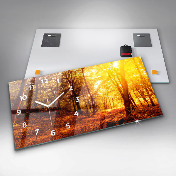 Glass wall clock rectangular Forest landscape in the sun