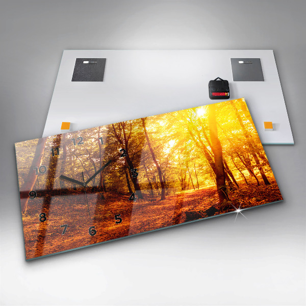 Glass wall clock rectangular Forest landscape in the sun