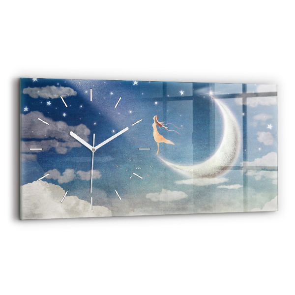 Glass wall clock rectangular Girl on the moon