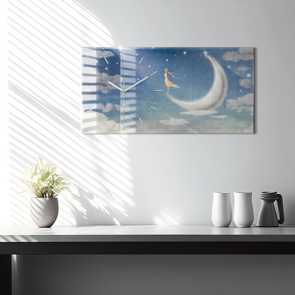 Glass wall clock rectangular Girl on the moon