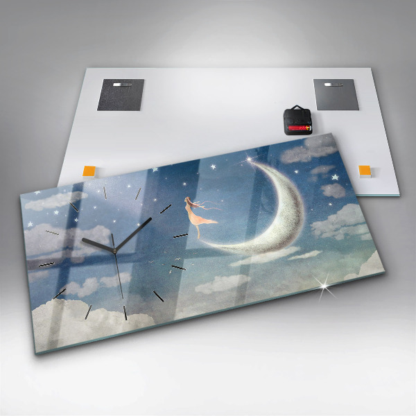 Glass wall clock rectangular Girl on the moon
