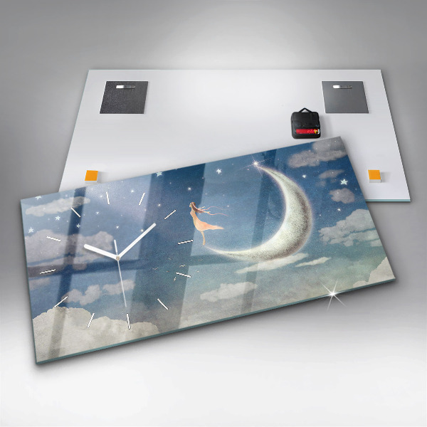 Glass wall clock rectangular Girl on the moon
